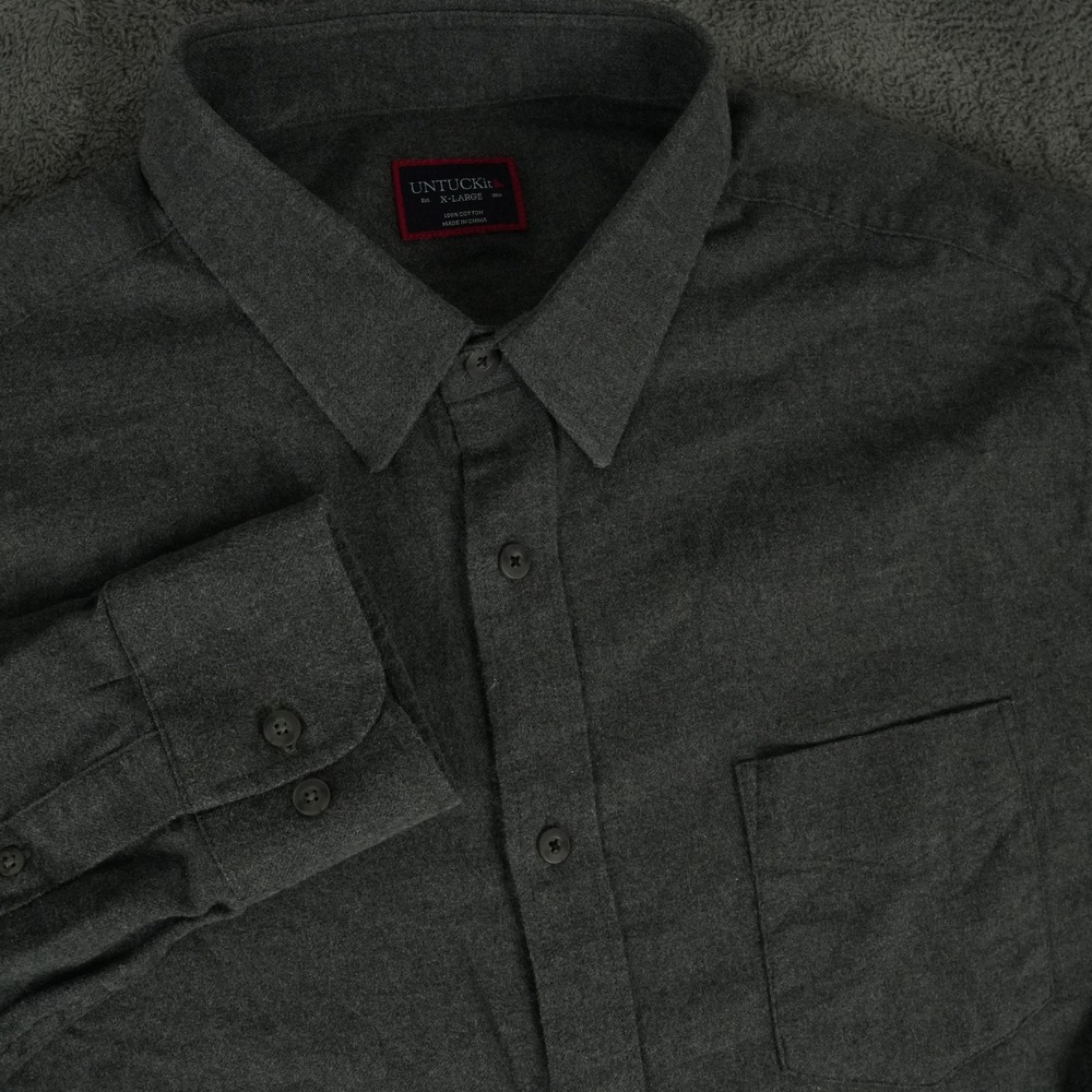 UNTUCKit Sherwood Button Up Shirt Mens XL Gray Cotton Flannel Long Sleeve